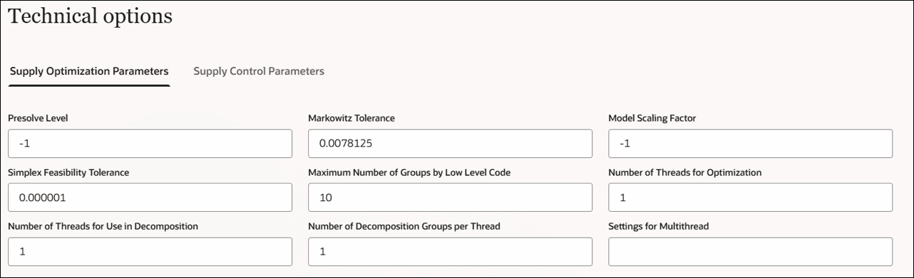 Supply Optimization Parameters