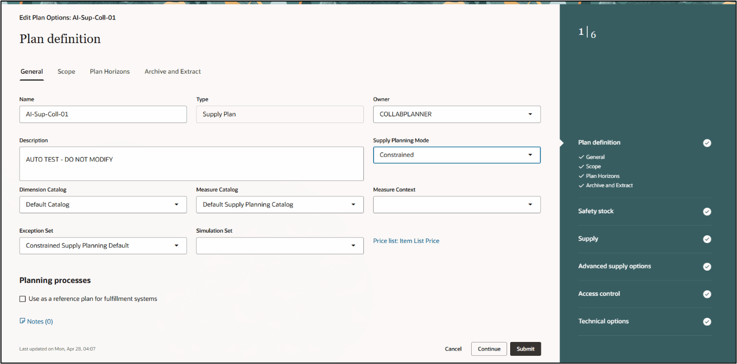 Plan Definition General Tab Plan Options