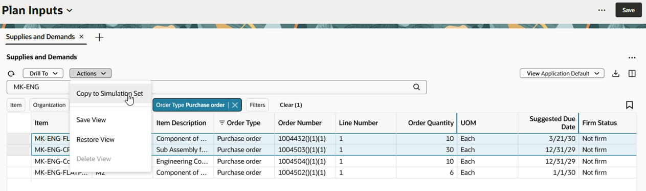 Copy to Simulation Set from Plan Inputs