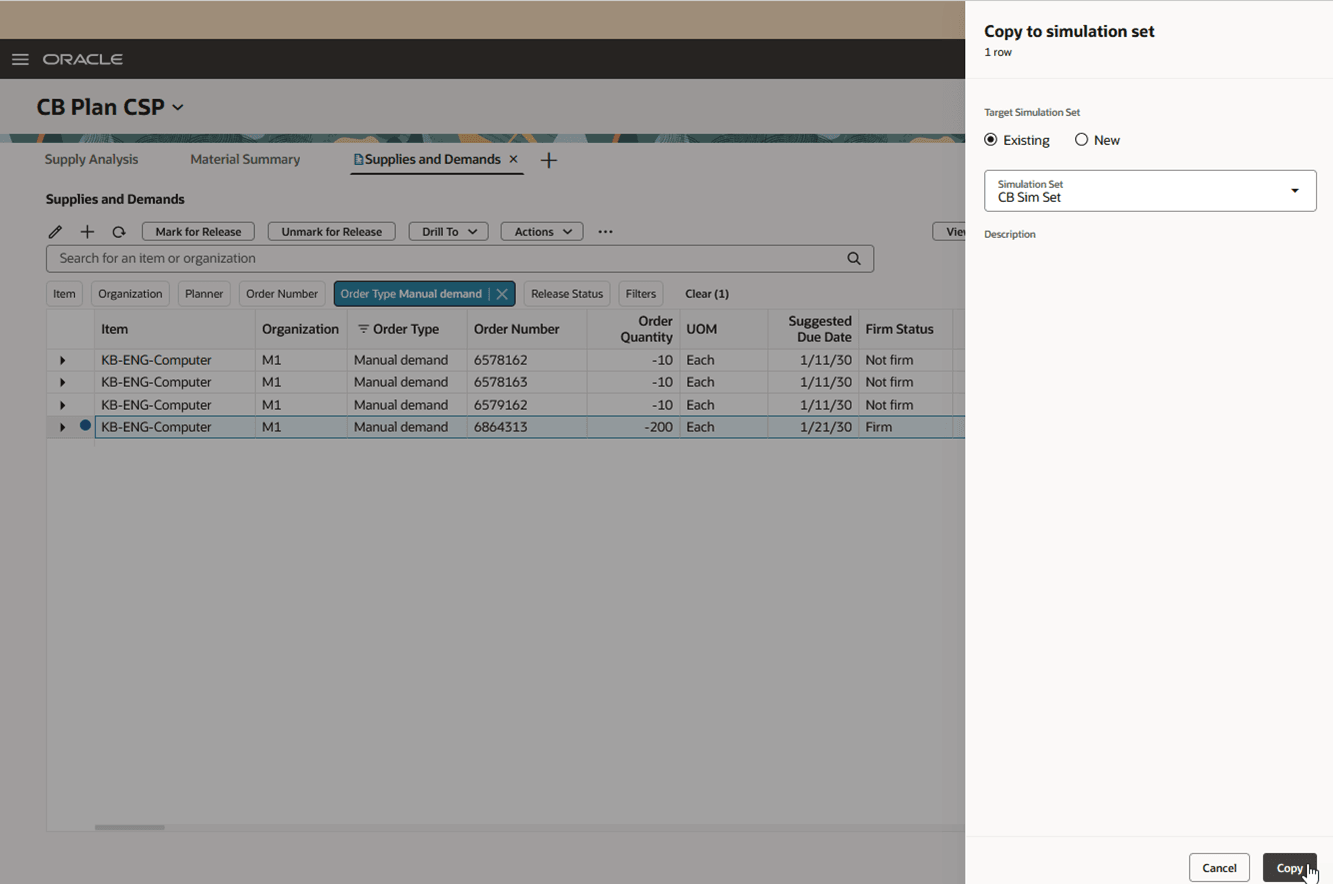 Copy to Simulation Set Drawer with Prepopulated Simulation Set Name