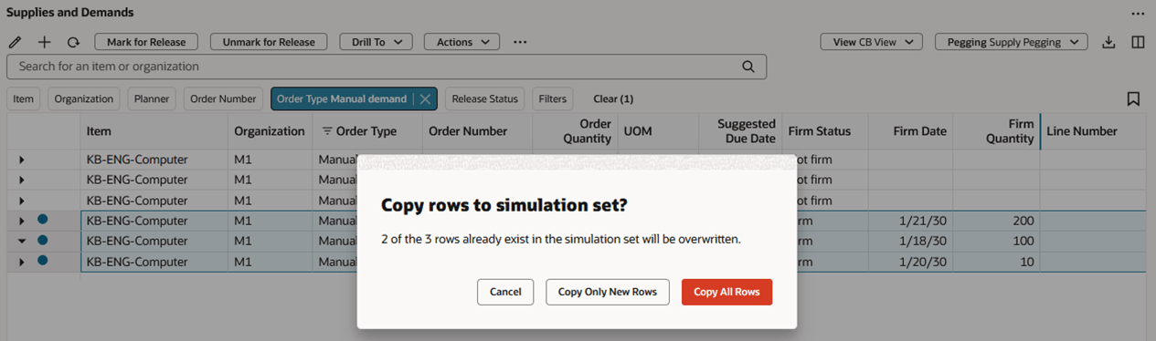 Message Displayed from Within a Plan If Rows Being Copied Already Exist in the Simulation Set