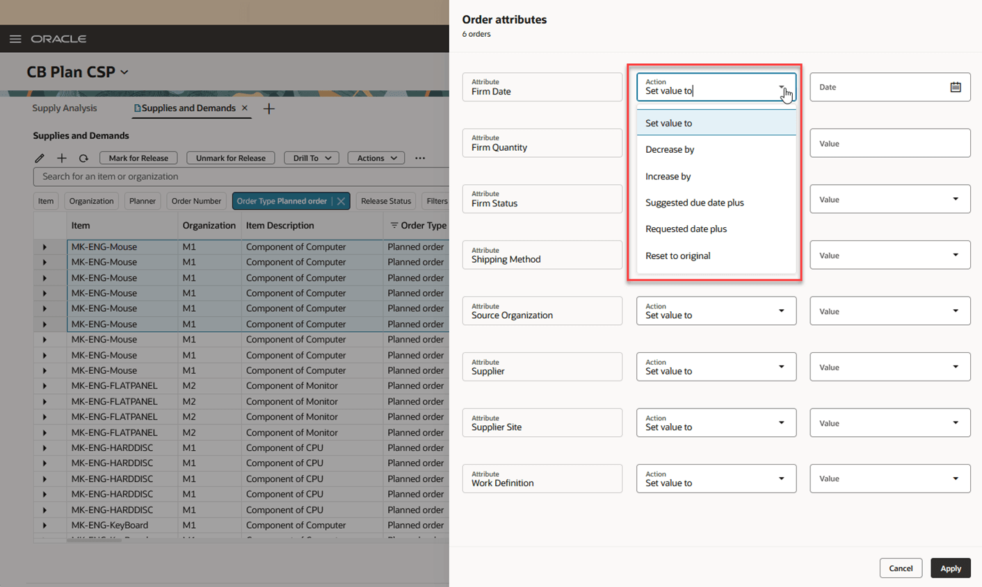  Mass Edit Drawer Showing Firm Date Actions