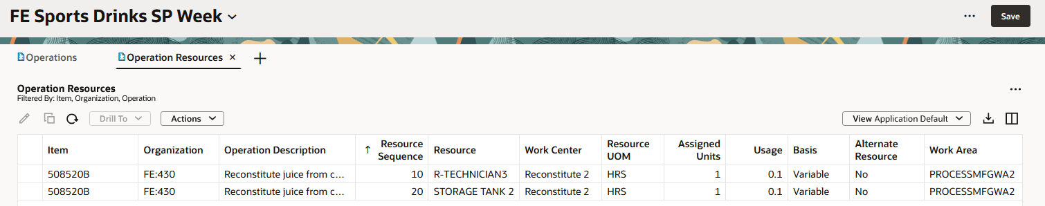 Operation Resources Table