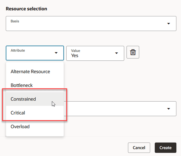 Build Plan Criteria - Resource Attribute Selection