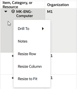 Row Header Context Menu