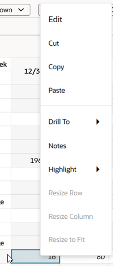 Editable Cell Context Menu