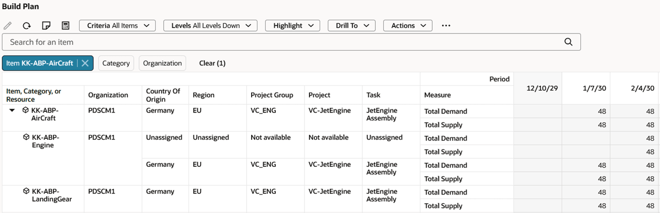 Build Plan with Planning Attributes