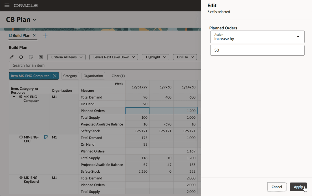 Mass Edit Drawer - Increase by 50 Units