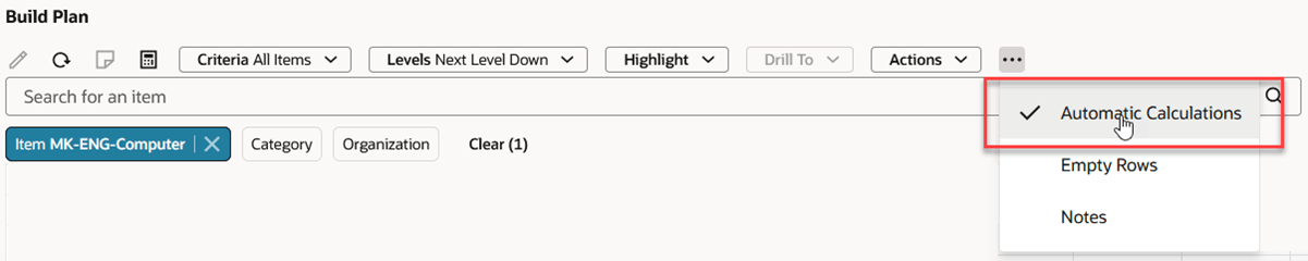 Automatic Calculations Toggle Action