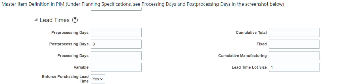 Item Lead Time Configuration