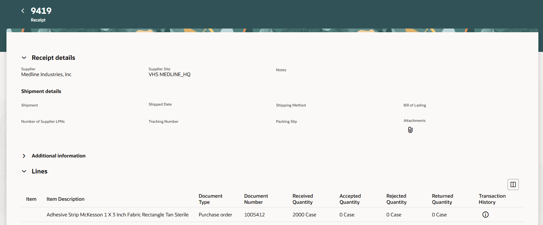 Receipts Details in a Redwood Page