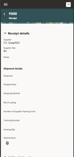 Receipts Page on a Mobile Application