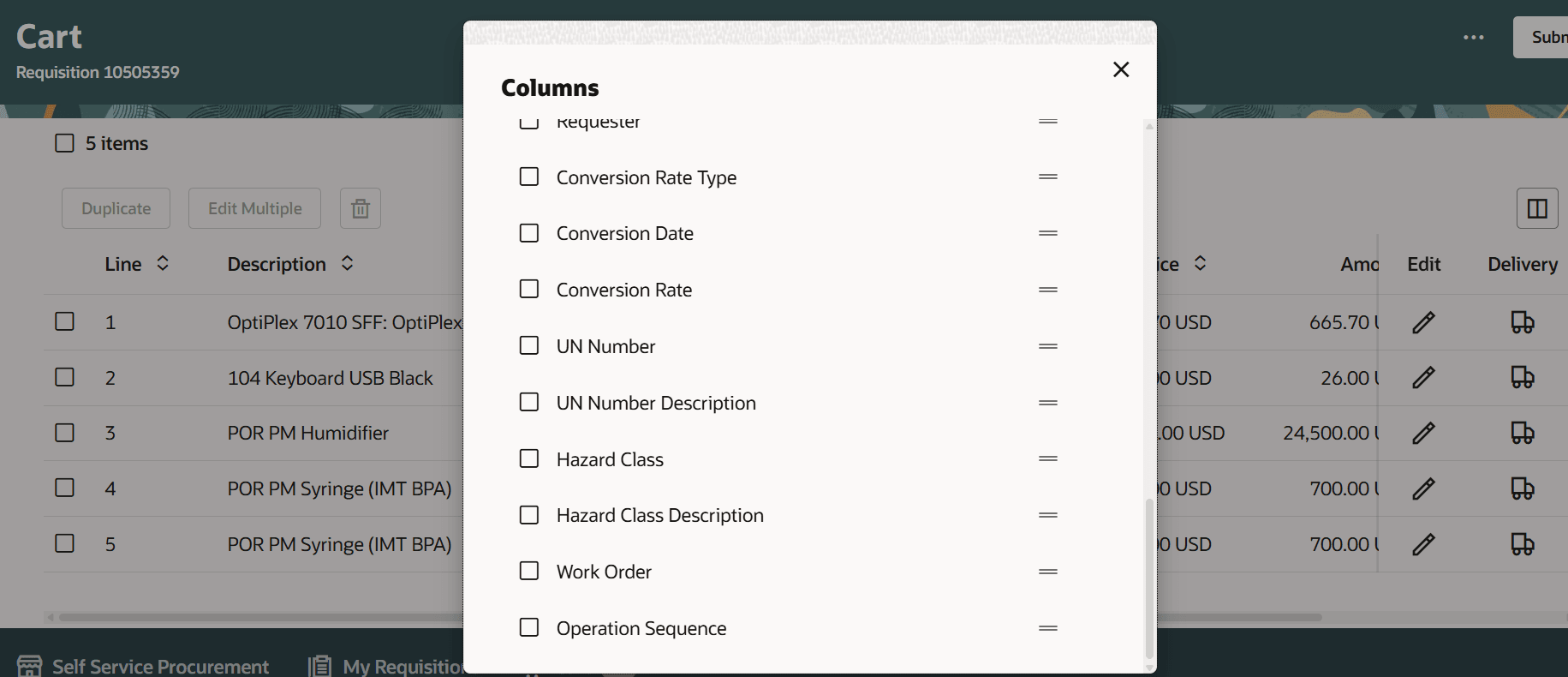 Adding UN Number and Hazard Class to the Cart Table View