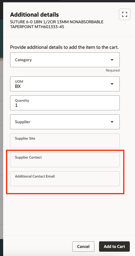 Supplier Contact Details on the Additional Details Drawer