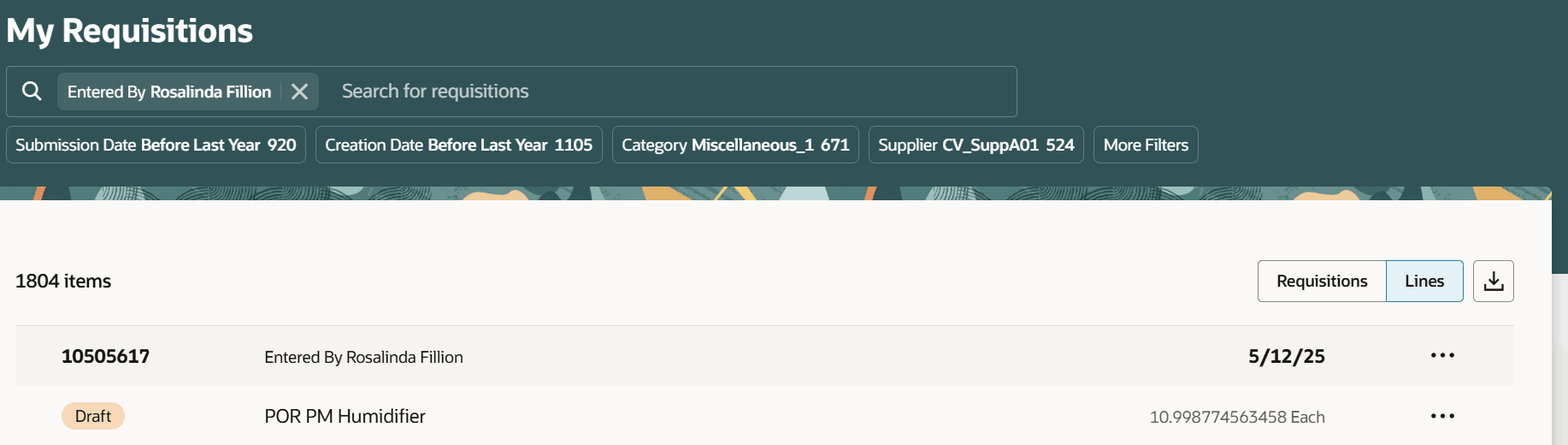 12 Digit Quantity Precision on My Requisitions > Lines