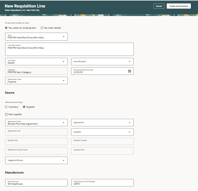 Default Item with Manufacturer Relationship Details on the Line