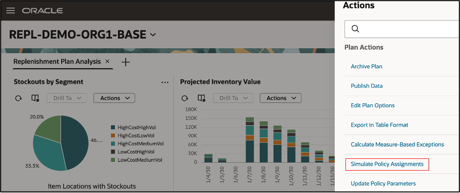Actions Drawer for Replenishment Plan