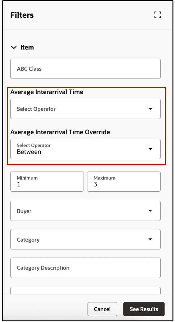 Filters Drawer Showing Numeric Column (Average Interarrival Time)