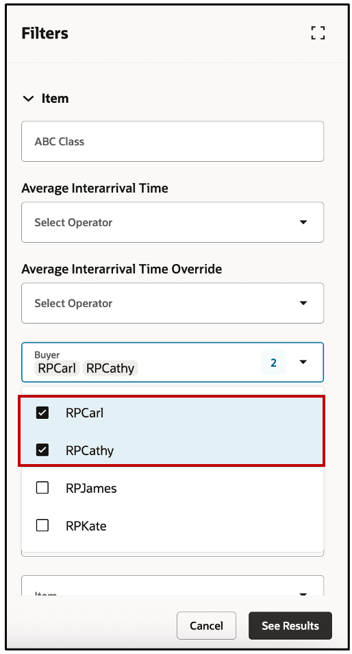 Filters Drawer Showing LOV Column (Buyer)