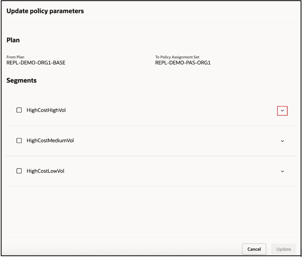 Update Policy Parameters Drawer