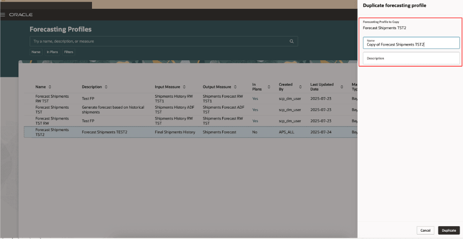 Duplicate Forecasting Profile Drawer