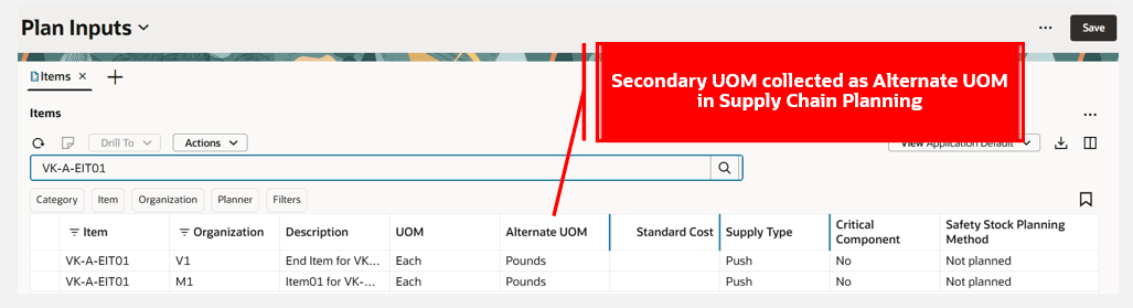 Alternate UOM of Item in Plan Inputs