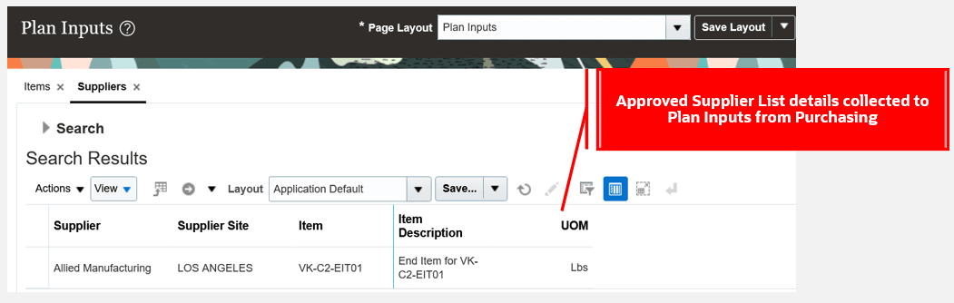 Approved Supplier List Details in Plan Inputs