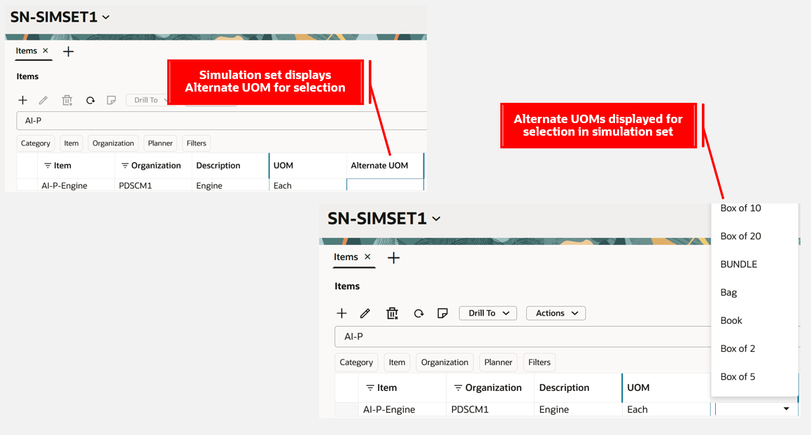 Alternate UOM in a Simulation Set