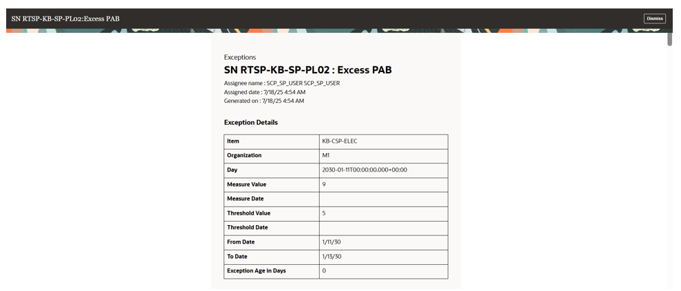 Redwood-Style Plan Exception Notification