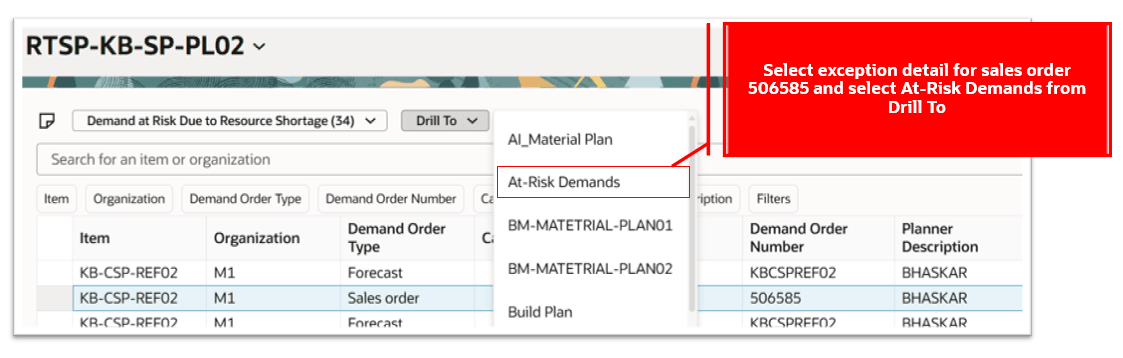 Drill To At-Risk Demands from Demand Exceptions