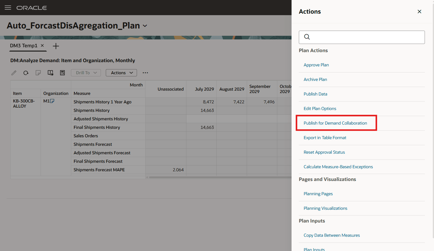 Demand Management Action Menu Options