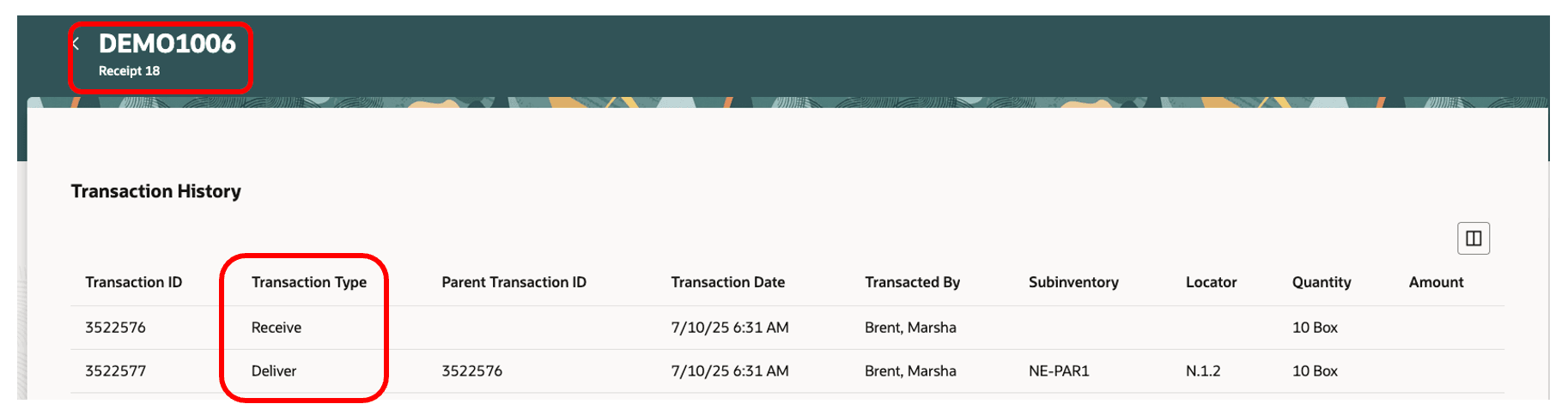 Receipt of intransit shipment