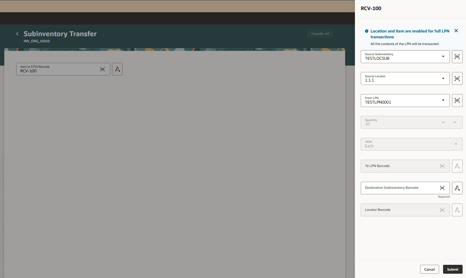 Subinventory Transfer