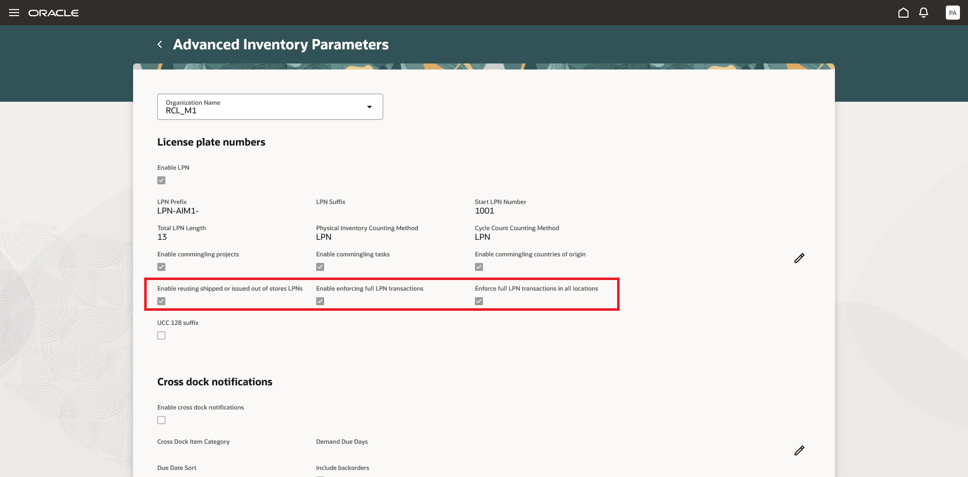 Advanced Inventory Parameters
