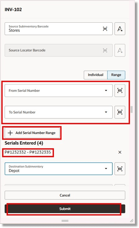 Subinventory Transfer Page