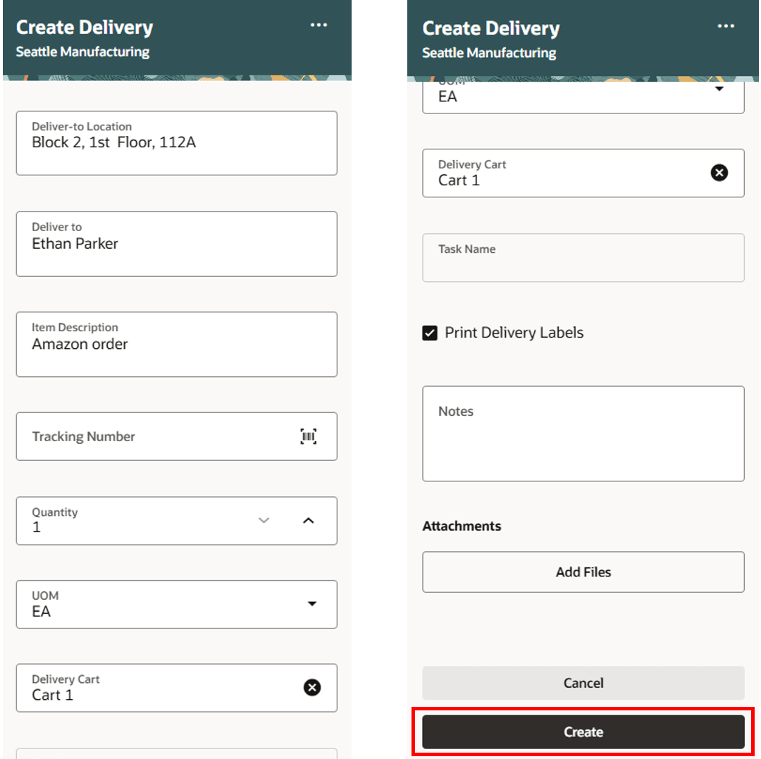 Create Delivery