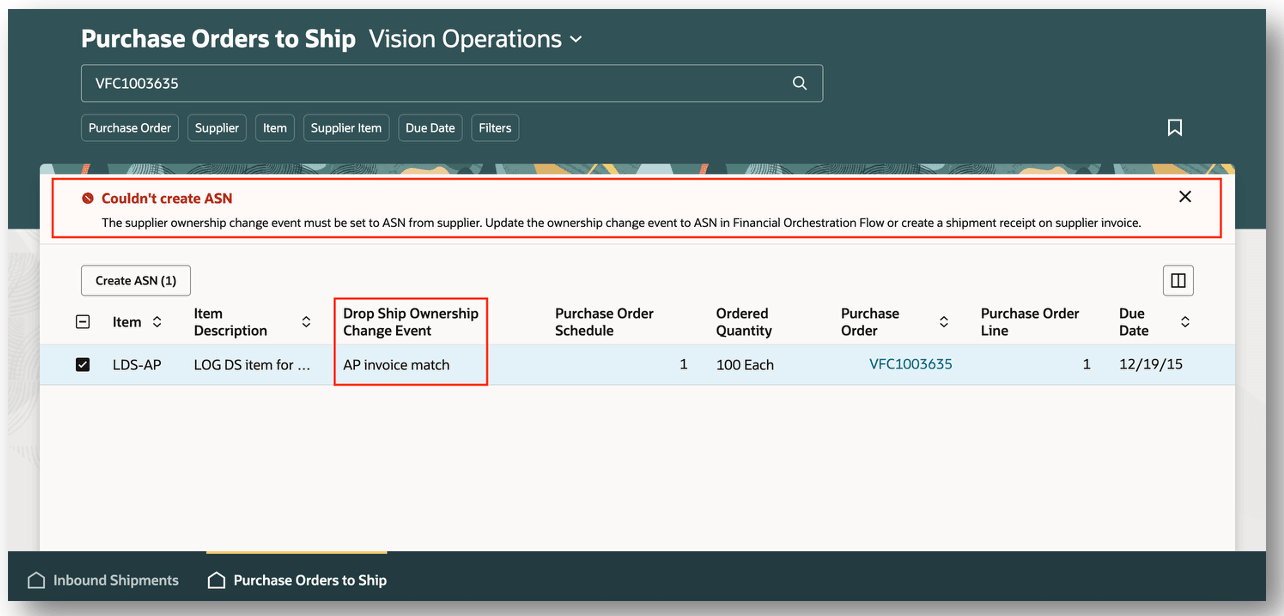 Drop Ship Ownership Change Event