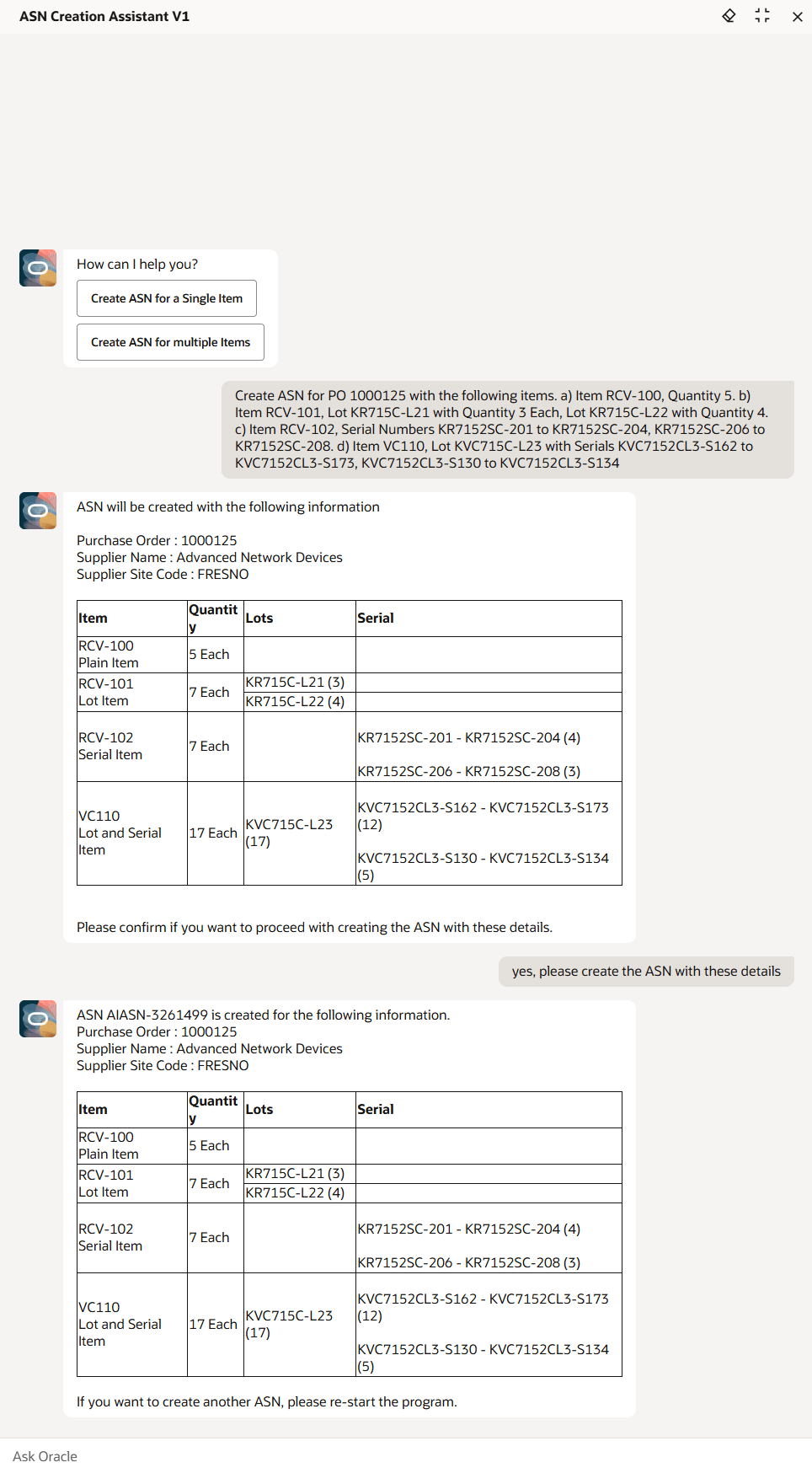 ASN Creation Assistant - Create ASN
