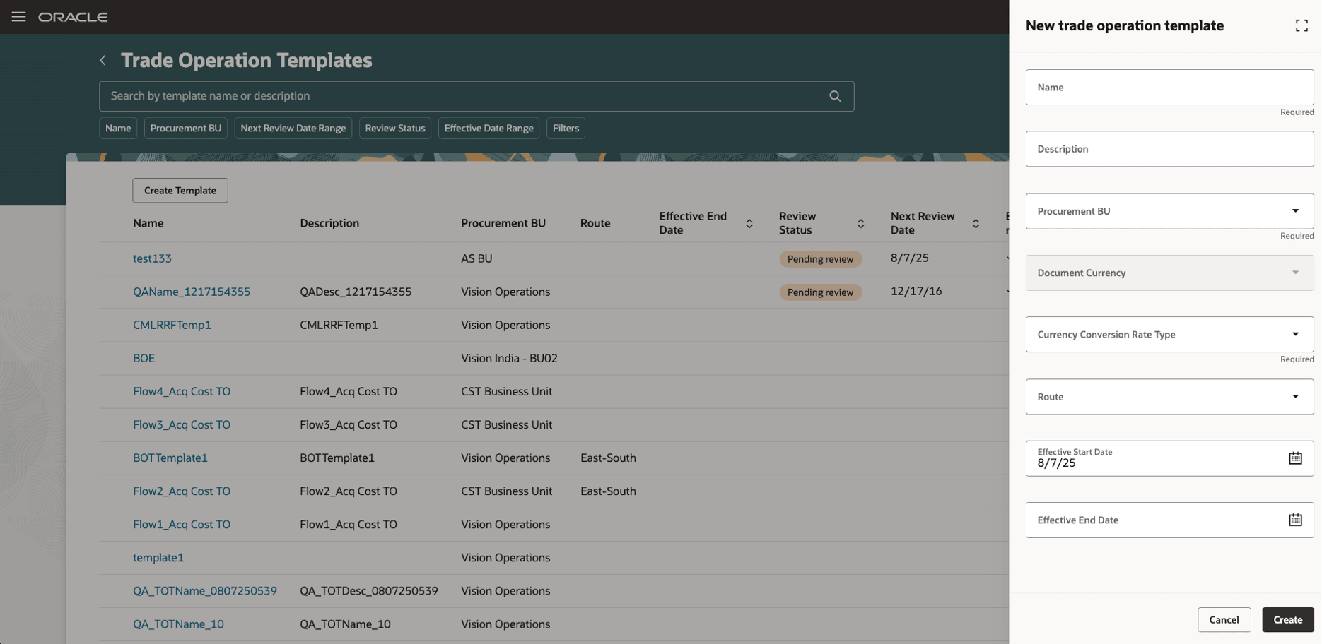 Figure 2: Create a new trade operation template