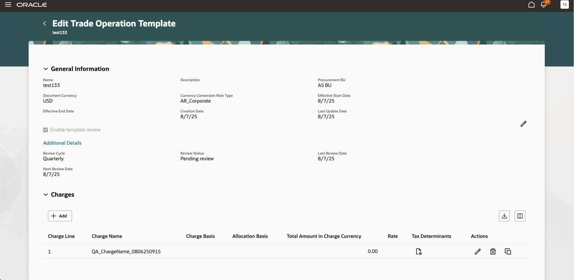 Figure 3: Trade Operation Template Details