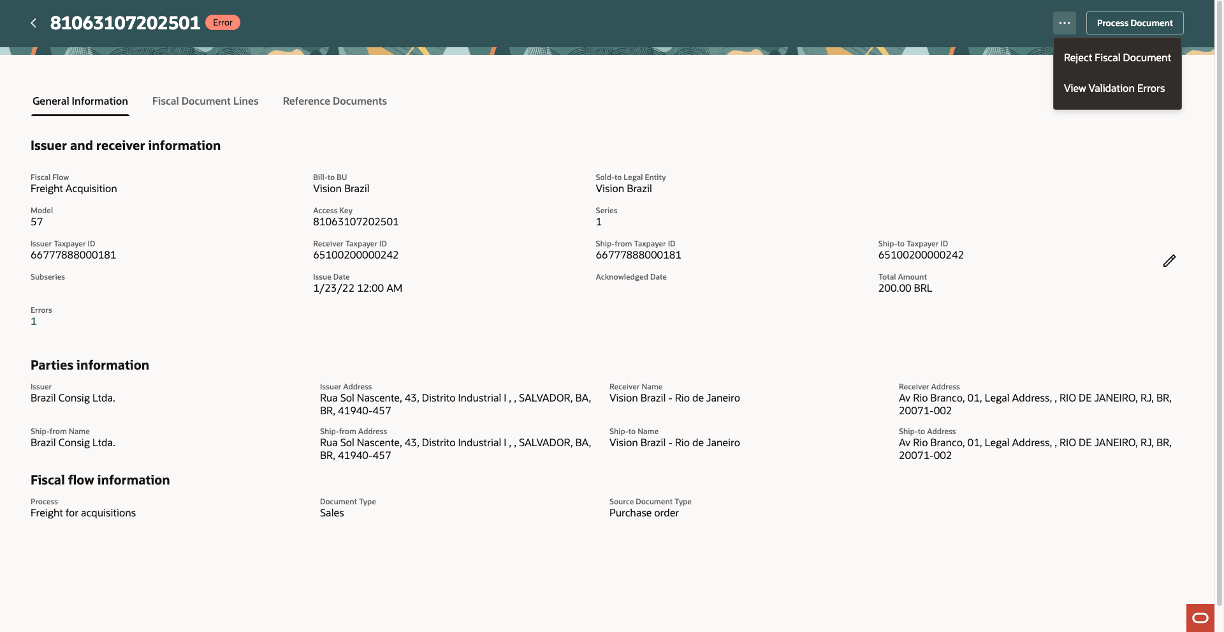 Figure 3 - View General information of a Fiscal Document Number