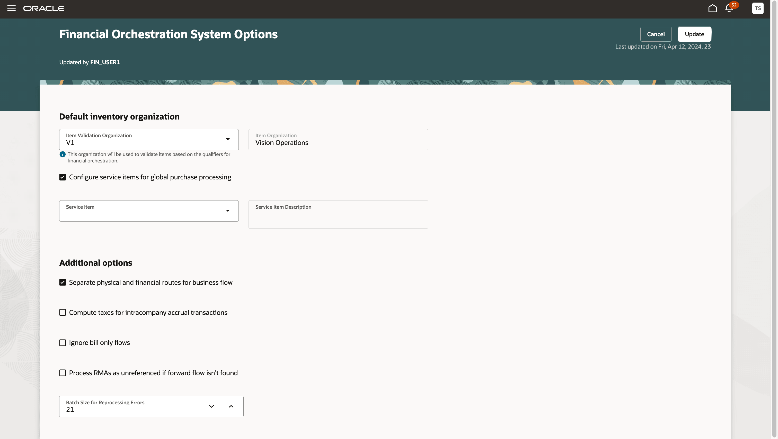 Financial Orchestration System Options in Redwood UI
