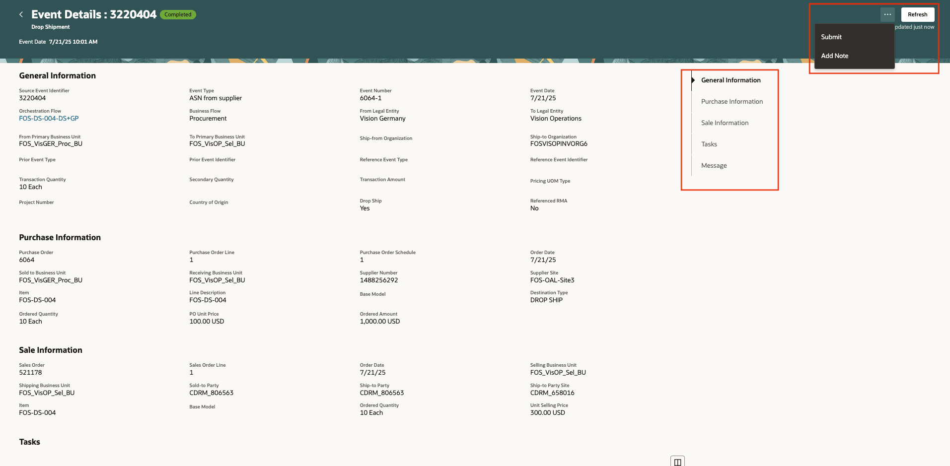  Figure 5 -  Upon clicking on the event identifier in the search page, view details of the event and anchor to the relevant section for more details with single click.
