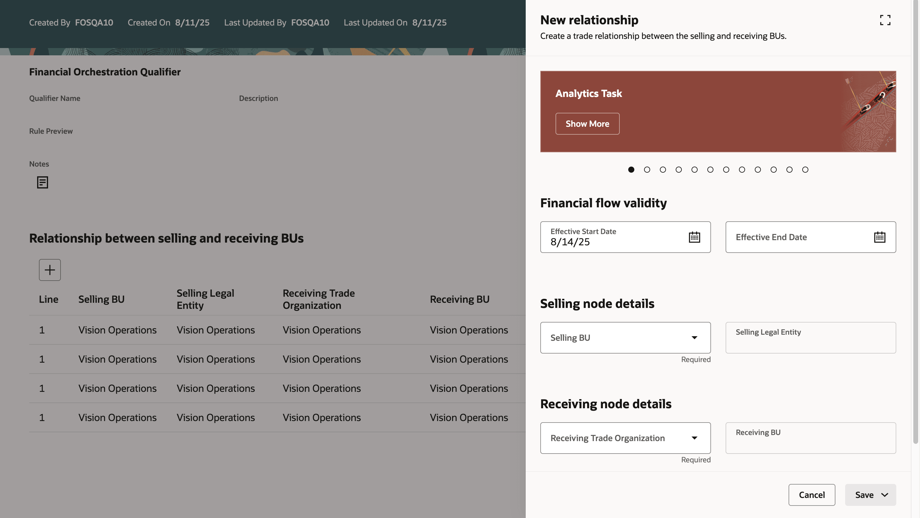Figure 4 - Create a Trade Relationship between the Selling and Receiving BUs.