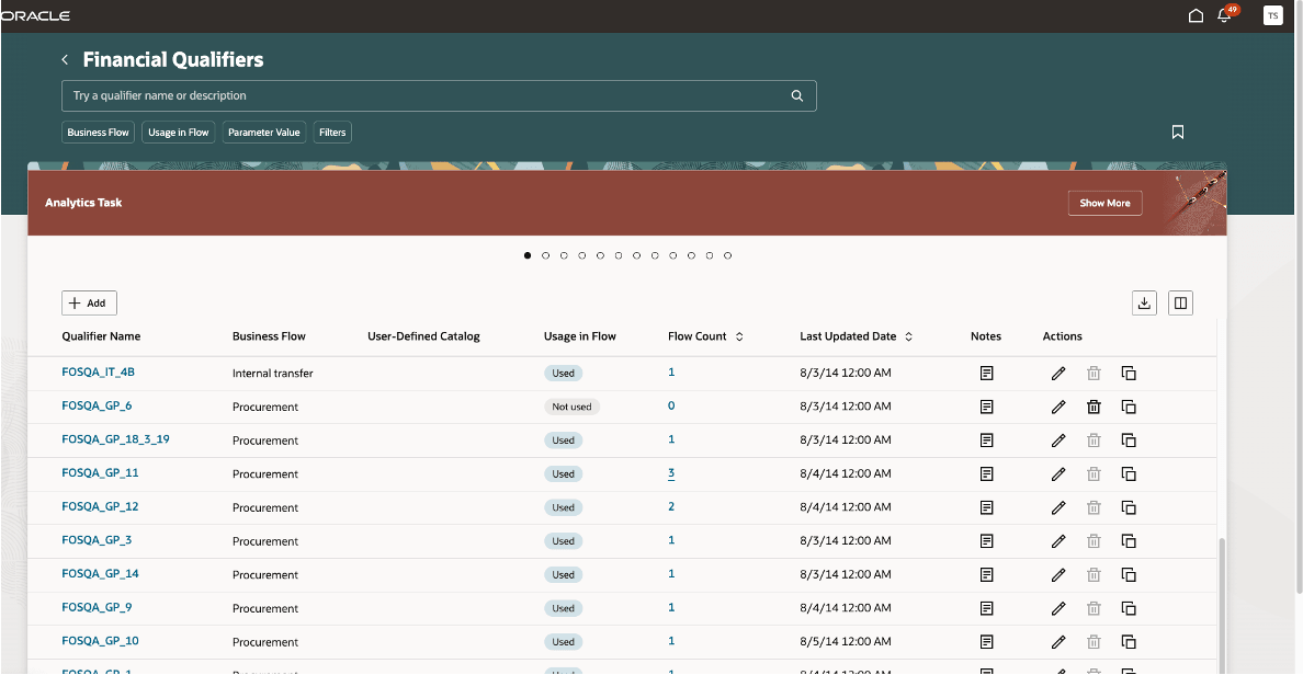 Deep link to Financial Orchestration Flows Page