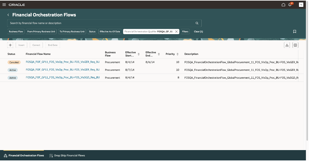 Figure 3 - Financial Orchestration Flows page