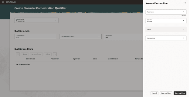 Figure 5 - Panel drawer for creating one or more conditions for a qualifier