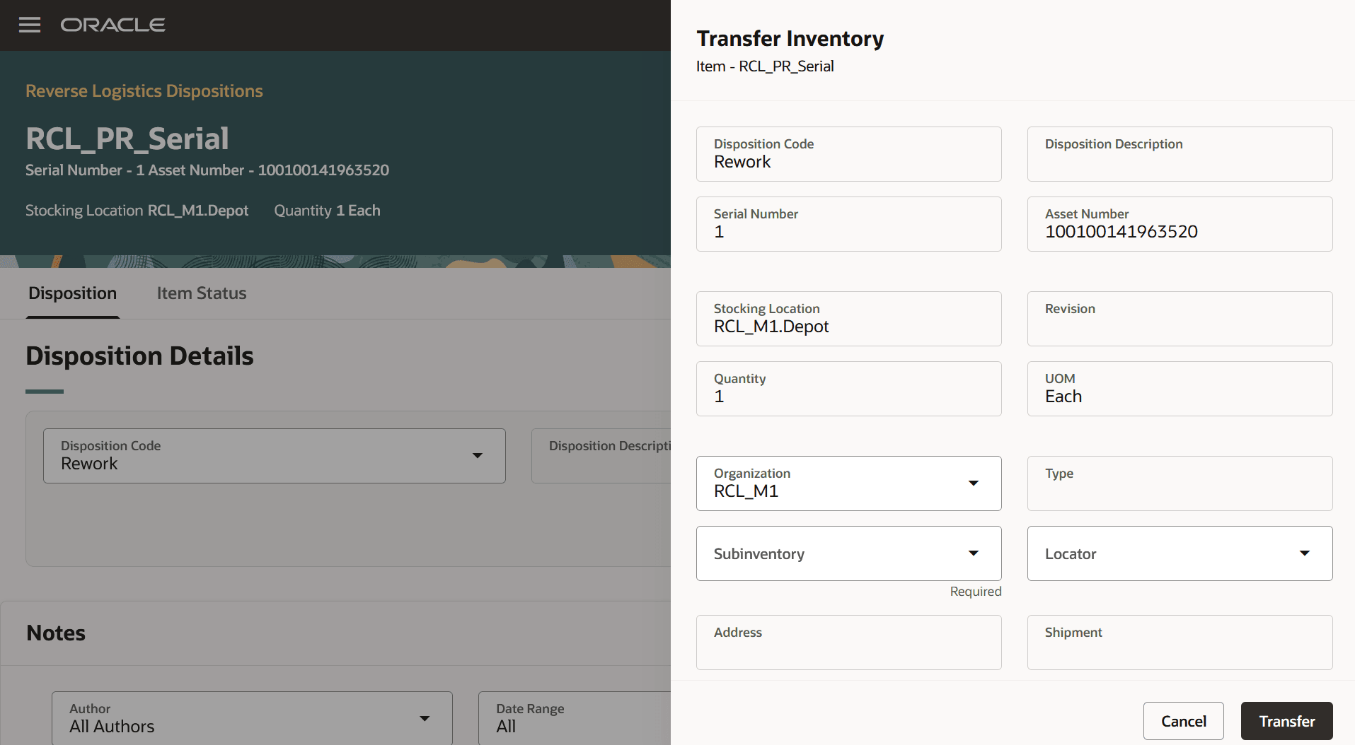 Transfer Inventory