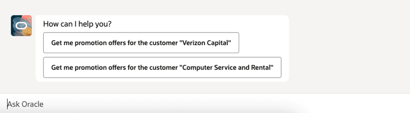 This screenshot shows how you can prompt the agent to recommend promotinos for a customer