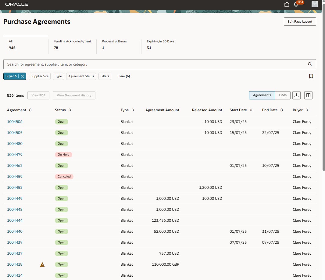 Manage purchase agreements as a supplier